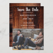 Rustige bruinhoutfotobruiloft save the date (Voorkant / Achterkant)