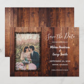 Rustige bruinhoutfotovoltaïsche bruiloft save the date (Voorkant / Achterkant)
