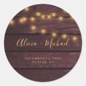 Rustige bruinhoutsnaarlampen ronde sticker (Voorkant)