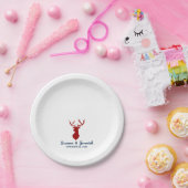 Rustige Buck Deer in Red en Blue Wedding Reception Papieren Bordje (Feest)