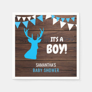 Rustige Buck Deer Wood Theme Blue Boy Baby shower Servet