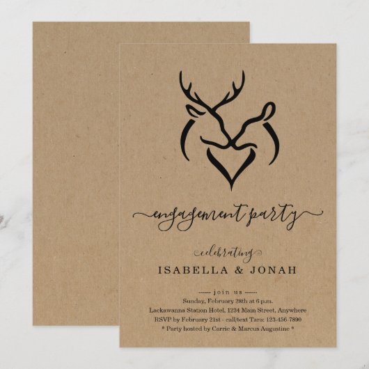 Rustige Buck & Doe Deer Antlers Engagement Party Kaart (Voorkant / Achterkant)