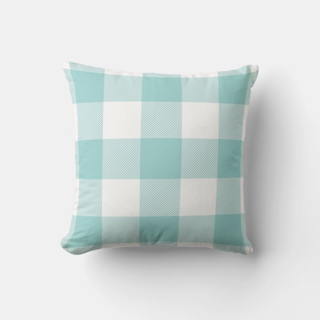 Rustige Buffalo Check Pattern Pastel Aqua Kussen (Voorkant)
