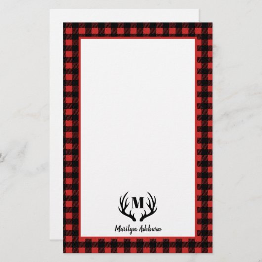 Rustige Buffalo Check Pset & Black Antlers Briefpapier (Voorkant / Achterkant)