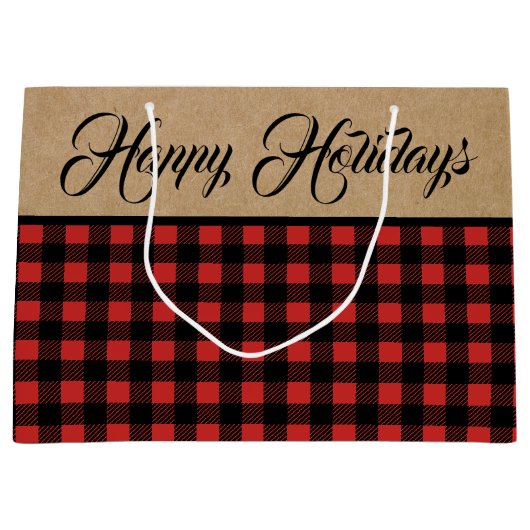 Rustige Buffalo Check Pset & Faux Kraft Kerstmis Groot Cadeauzakje (Voorkant)