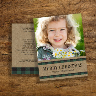 Rustige Buffalo Plaid Groene Vrolijk Kerst Foto Briefkaart