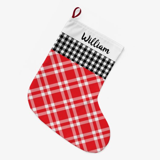 Rustige Buffalo Pset Black&Red, aangepaste naam Grote Kerstsok (Voorkant (Hangend))
