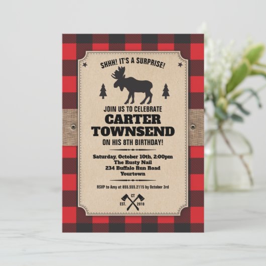 Rustige Buffalo Pset Moose Kraft Panel Birthday Kaart (Staand voorkant)