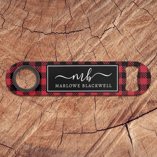 Rustige Buffalo Pset Red Black Monogram naam Speed Flessenopener