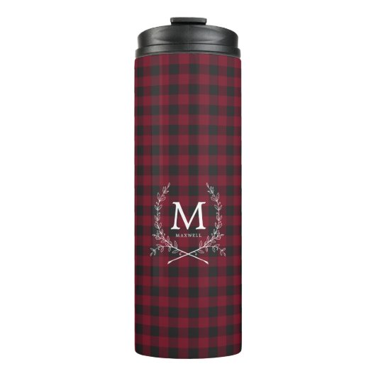Rustige Buffalo Pset Tartan Monogram Thermosbeker (Voorkant)