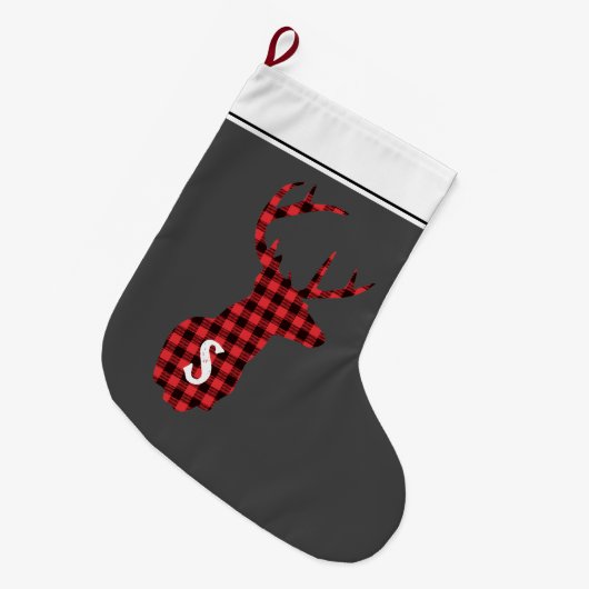 Rustige buffelcheque donkerrood zwart monogram grote kerstsok (Voorkant (Hangend))