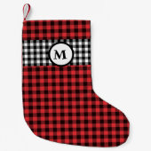 Rustige buffelcontrole gingham zwart & rood monogr kleine kerstsok (Voorkant)