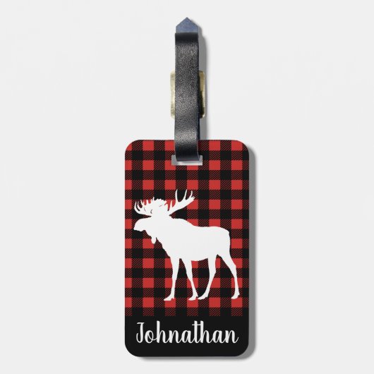 Rustige buffelplaat & witte mazen bagagelabel (Achterkant verticaal)