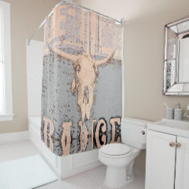  Rustige Bull Skull Grey Beige Western Douchegordijn