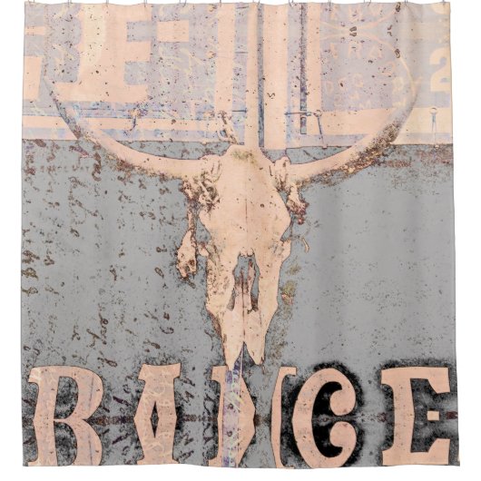  Rustige Bull Skull Grey Beige Western Douchegordijn (Voorkant)