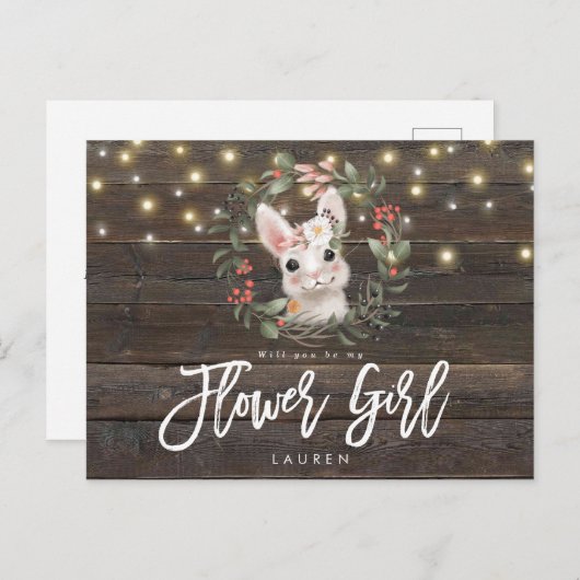 rustige bunny floral zal je mijn bloemmeisje zijn aankondigingskaart (Voorkant / Achterkant)