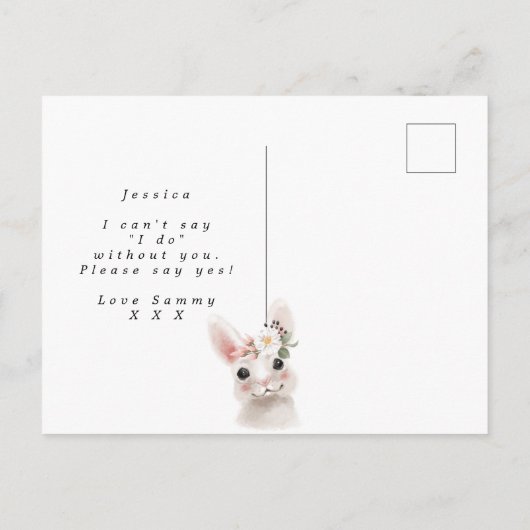 rustige bunny floral zal je mijn bloemmeisje zijn aankondigingskaart (Achterkant)