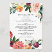 Rustige Burgundy Blush Herfst Bloemige Trouwdiner Menu (Voorkant)