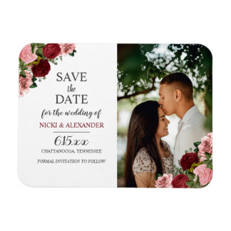 Rustige Burgundy Blush Pink Floral Wedding Save Da Magneet