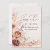 Rustige Burgundy Pampas Bloem Herfst Bruiloft Foto Save The Date (Voorkant)