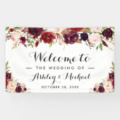 Rustige Burgundy Red Chic Floral Wedding Party Spandoek (Horizontaal)