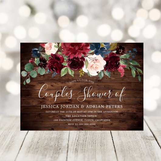 Rustige Burgundy Red Wine Couples Shower Kaart