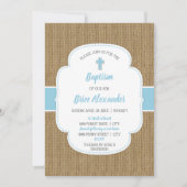 Rustige burlap boy baptism-christening-uitnodiging kaart (Voorkant)