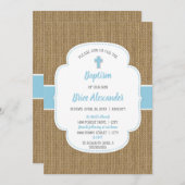 Rustige burlap boy baptism-christening-uitnodiging kaart (Voorkant / Achterkant)