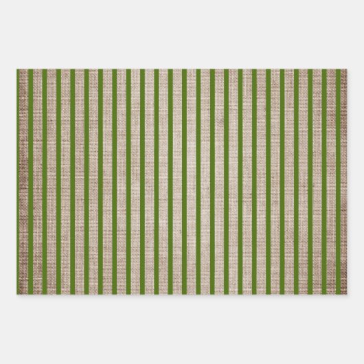 Rustige Burlap Green Polka Dots Stripes Solid Inpakpapier Vel (Voorkant 3)