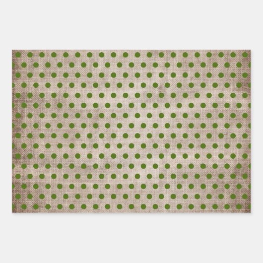 Rustige Burlap Green Polka Dots Stripes Solid Inpakpapier Vel (Voorkant 2)