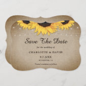 Rustige Burlap Hearts Sunflower Wedding Save The Date (Voorkant / Achterkant)