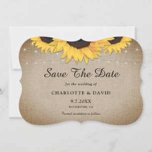 Rustige Burlap Hearts Sunflower Wedding Save The Date