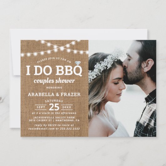 Rustige Burlap I Do BBQ Couples Shower Kaart (Voorkant)