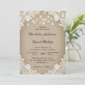 Rustige Burlap Lace String Lights Wedding Kaart (Staand voorkant)