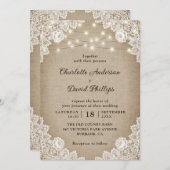 Rustige Burlap Lace String Lights Wedding Kaart (Voorkant / Achterkant)