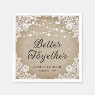 Rustige  Burlap Lace String Lights Wedding Servet