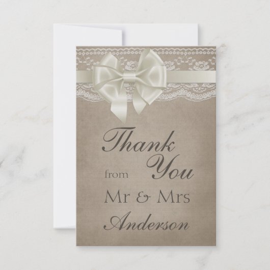 Rustige Burlap & Lace Wedding Dank je Bedankkaart (Voorkant)