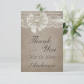 Rustige Burlap & Lace Wedding Dank je Bedankkaart (Staand voorkant)