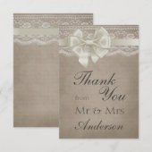 Rustige Burlap & Lace Wedding Dank je Bedankkaart (Voorkant / Achterkant)