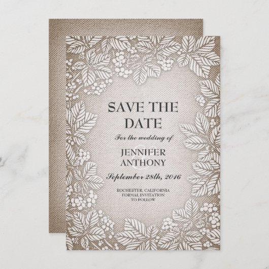 rustige burlap sparen de datumkaarten save the date (Voorkant / Achterkant)