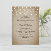 Rustige Burlap String Lights Wedding Kaart (Staand voorkant)