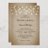 Rustige Burlap String Lights Wedding Kaart (Voorkant / Achterkant)