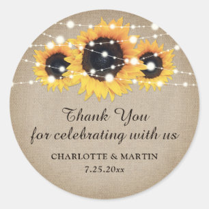 Rustige Burlap Sunflower Weddenschap Hartelijk dan Ronde Sticker