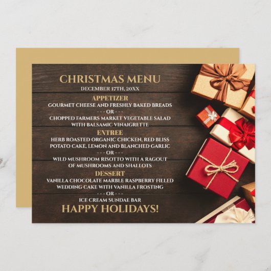 Rustige cadeaudoos, kerstmenu menu (Voorkant / Achterkant)