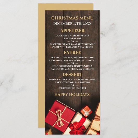 Rustige cadeaudoos, kerstmenu menu (Voorkant / Achterkant)