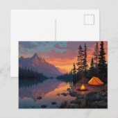 Rustige Camping Scene bij een bergmeer Briefkaart (Voorkant / Achterkant)