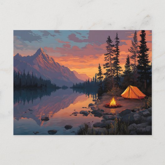 Rustige Camping Scene bij een bergmeer Briefkaart (Voorkant)