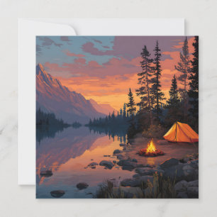 Rustige Camping Scene bij een bergmeer Kaart