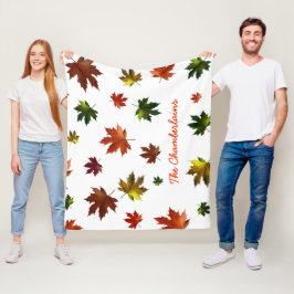 Rustige Canadese Maple Leaf met Jouw naam op wit Fleece Deken