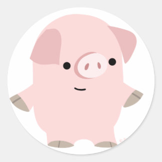 Rustige Cartoon Varken ronde sticker